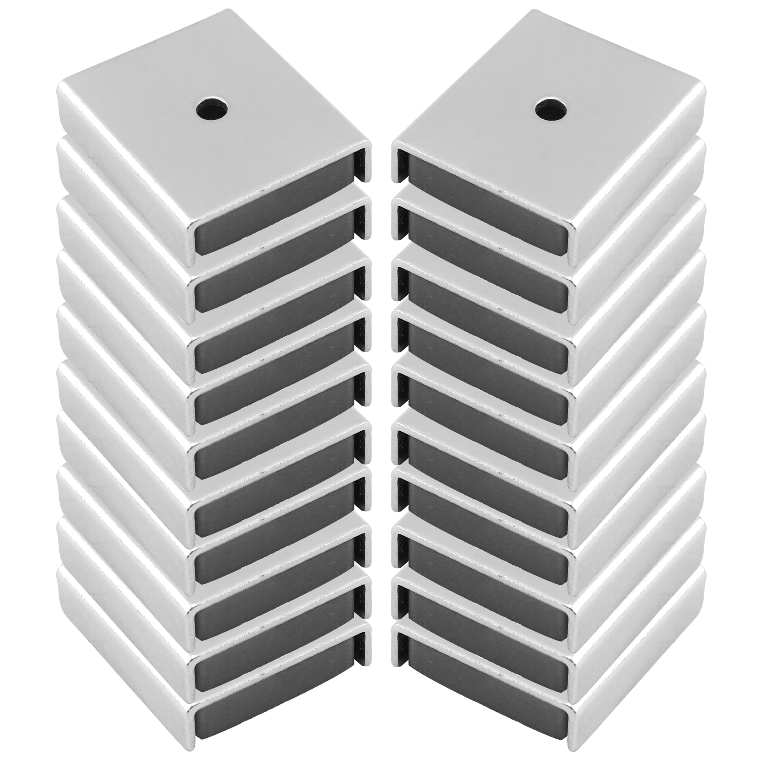 Master Magnetics Ceramic Latch Magnet Assemblies - Rectangular with Center Hole, Zinc Plated, 1" Length, 0.875" Width, 0..25" Height, 7 Pound Pull, Silver, Pack of 20, CA403CNX20