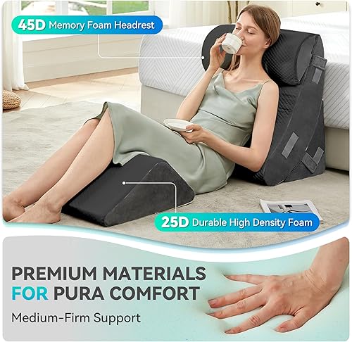 Miniatura 4 de BDEUS Juego de 4 almohadas de cuña para cama después de la cirugía, juego de almohadas ortopédicas de cuña para dormir, alivio del dolor de espalda,