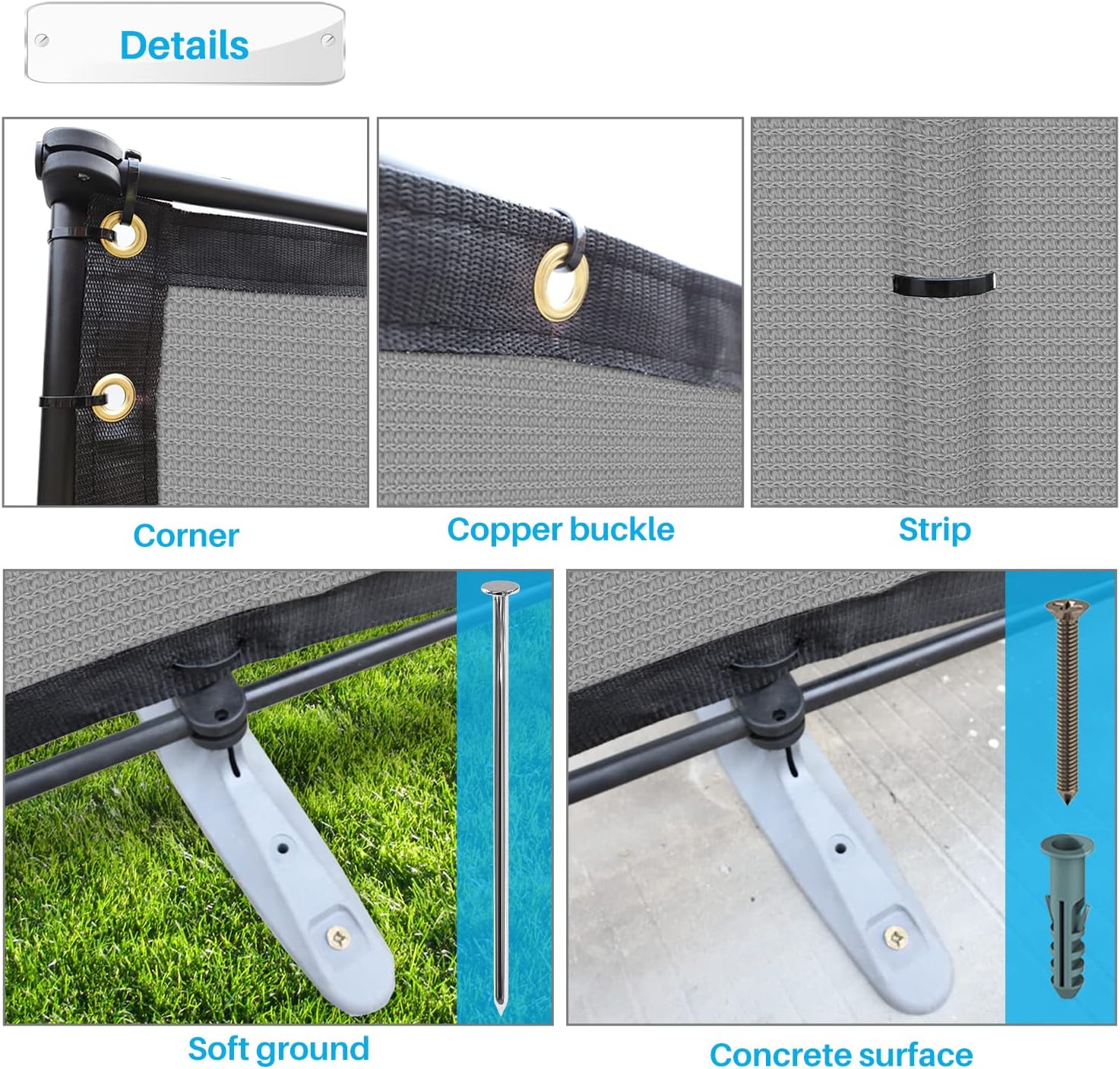 Patio 5' x 24' Outdoor Privacy Screen Freestanding Temporary Fence Panels Net Cover with Metal Poles for Outside Backyard Pool Garden Air Conditioner Fencing, Light Gray
