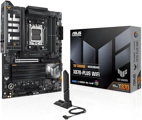 ASUS TUF Gaming X870-PLUS WiFi AMD AM5 X870 ATX Motherboard, 16+2+1, 80A SPS Power Stages, DDR5, PCIe 5.0 Ready, Four M.2 Slots, Wi-Fi 7, 2.5Gb LAN, HDMI, USB4® 40Gbps, SATA 6 Gbps, USB 20Gbps Type-C