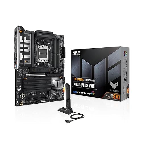 ASUS TUF Gaming X870-PLUS WiFi AMD AM5 X870 ATX Motherboard, 16+2+1, 80A SPS Power Stages, DDR5, PCIe 5.0 Ready, Four M.2 Slots, Wi-Fi 7, 2.5Gb LAN, HDMI, USB4® 40Gbps, SATA 6 Gbps, USB 20Gbps Type-C