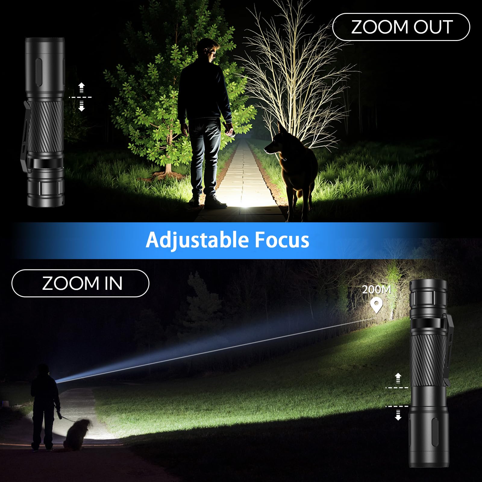 GEARLITE Latarka LED, ładowana, super jasna, z zoomem 2200 lumenów, z 3 trybami świecenia i długim czasem pracy, wodoszczelność IP65, taktyczna latarka na kemping, wędkowanie, wędrówki, w sytuacjach