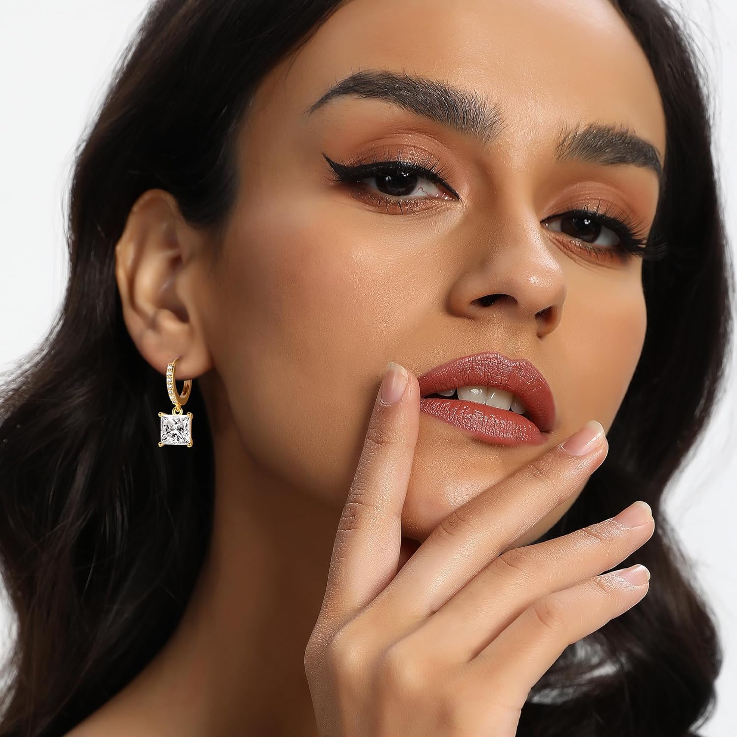 MDFUN 18K Gold Plated Dangle Hoop Earrings Set for Women Hypoallergenic Huggie Earring Sets Cubic Zirconia Drop Jewelry Gifts for Her - Image 3