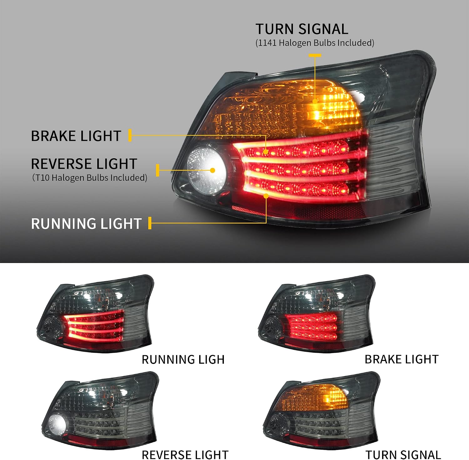 VLAND LED Smoked Taillights Compatible for [ Yaris 2th Gen/Toyota Vios 2008-2013 ] Rear Lamps Assembly, Driver & Passenger Sides