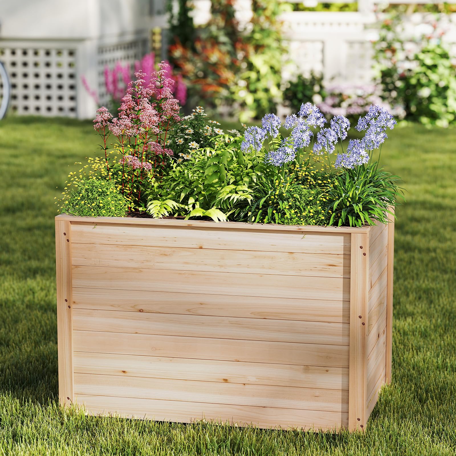 COSTWAY Cama de Jardín Elevada de Madera, 100 x 64 x 65,5 cm, Jardinera Elevada con Base Abierta para Plantas de Raíz Profunda, Verduras, Frutas, Flores, Arbustos y Plantones, Huerto de Cultivo