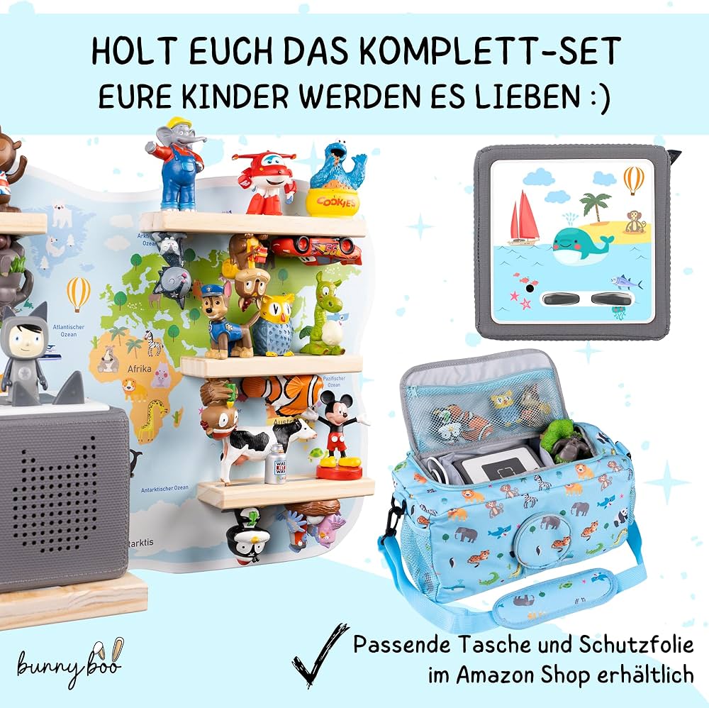 Étagère Compatible Toniebox Cyeehxin | Rangement Pour Figurines Tonie Et Boîte, Blanc Lune + 3 Étoiles, Montage Facile