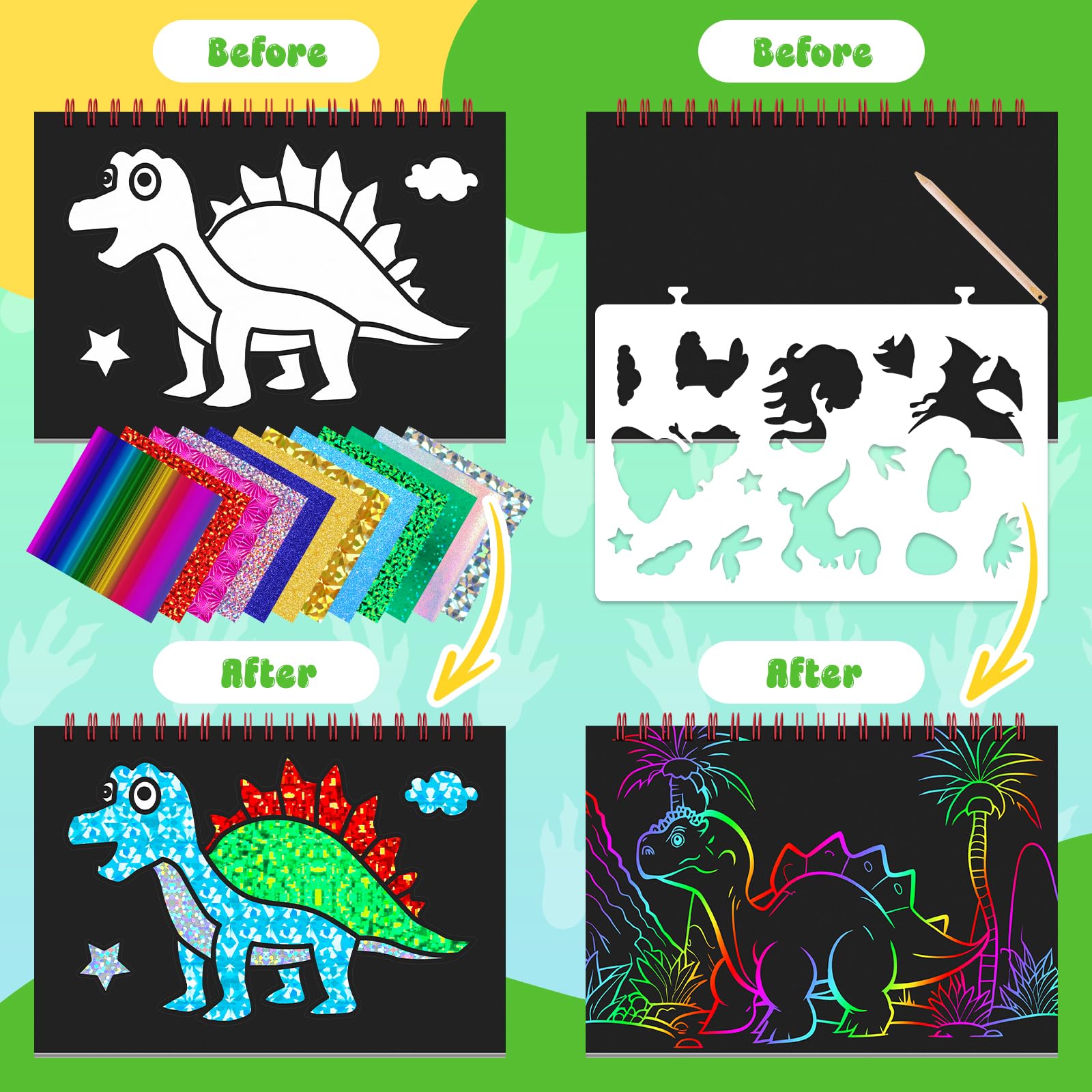 Juego Scratch Art Juego Rascadores Para Niños 9 Diseños - Dinosaurios, Sirenas, Unicornios Y Más Libro Rascador Diseños