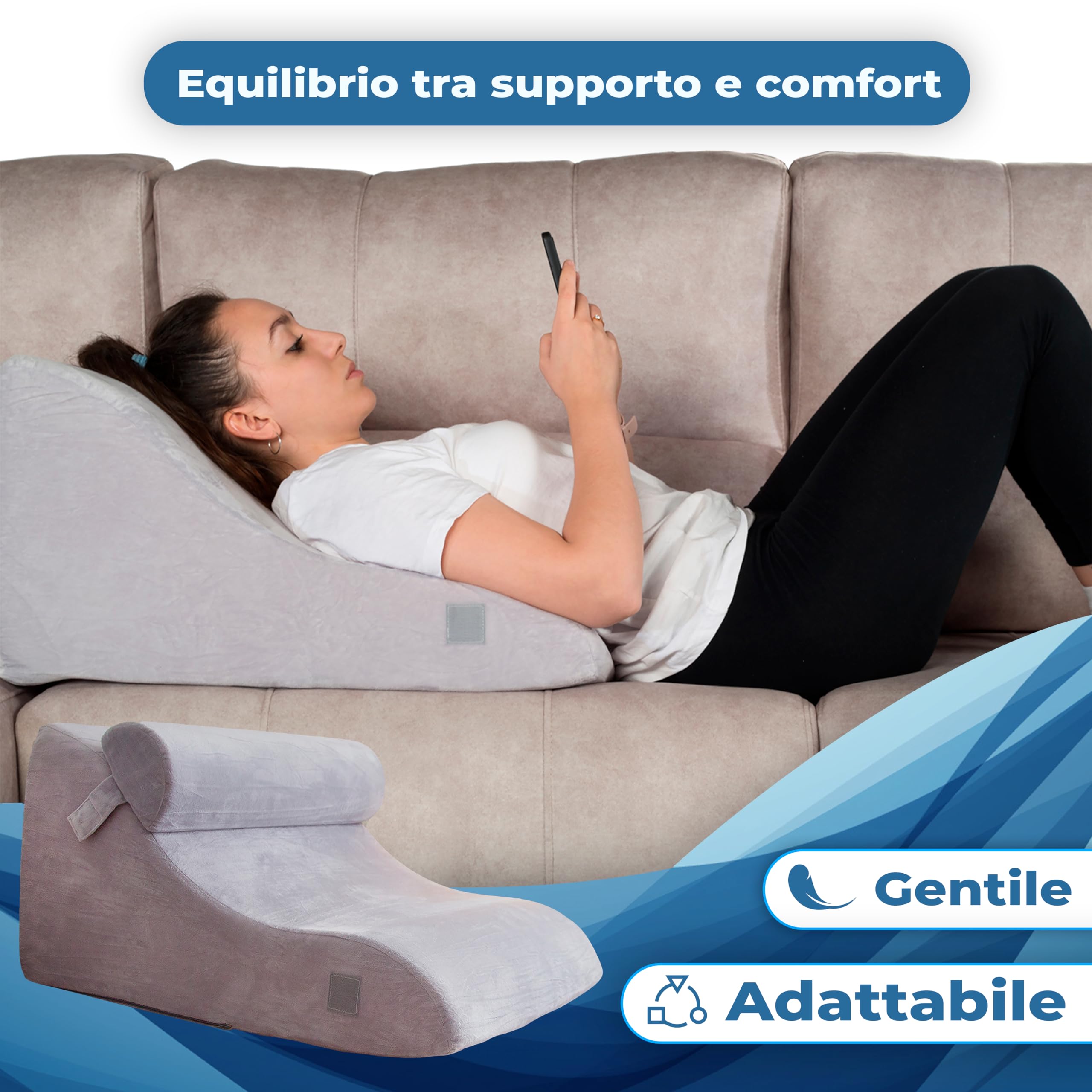 RELIVY – Cuscino a Cuneo da Lettura per Letto | Poggiatesta Ergonomico Antireflusso | Supporto Schiena e Cervicale | Fodera Lavabile in Velluto | Adatto a Divano e Letto