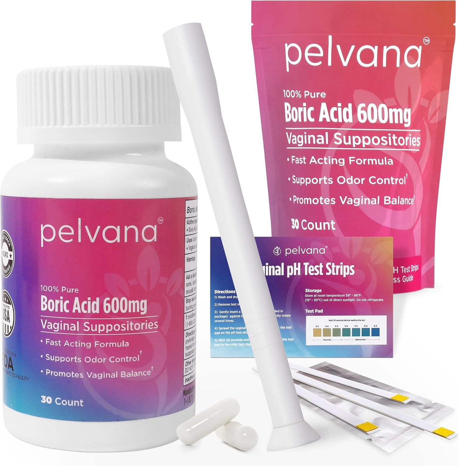Pelvana Boric Acid Suppositories Kit Includes 30Count