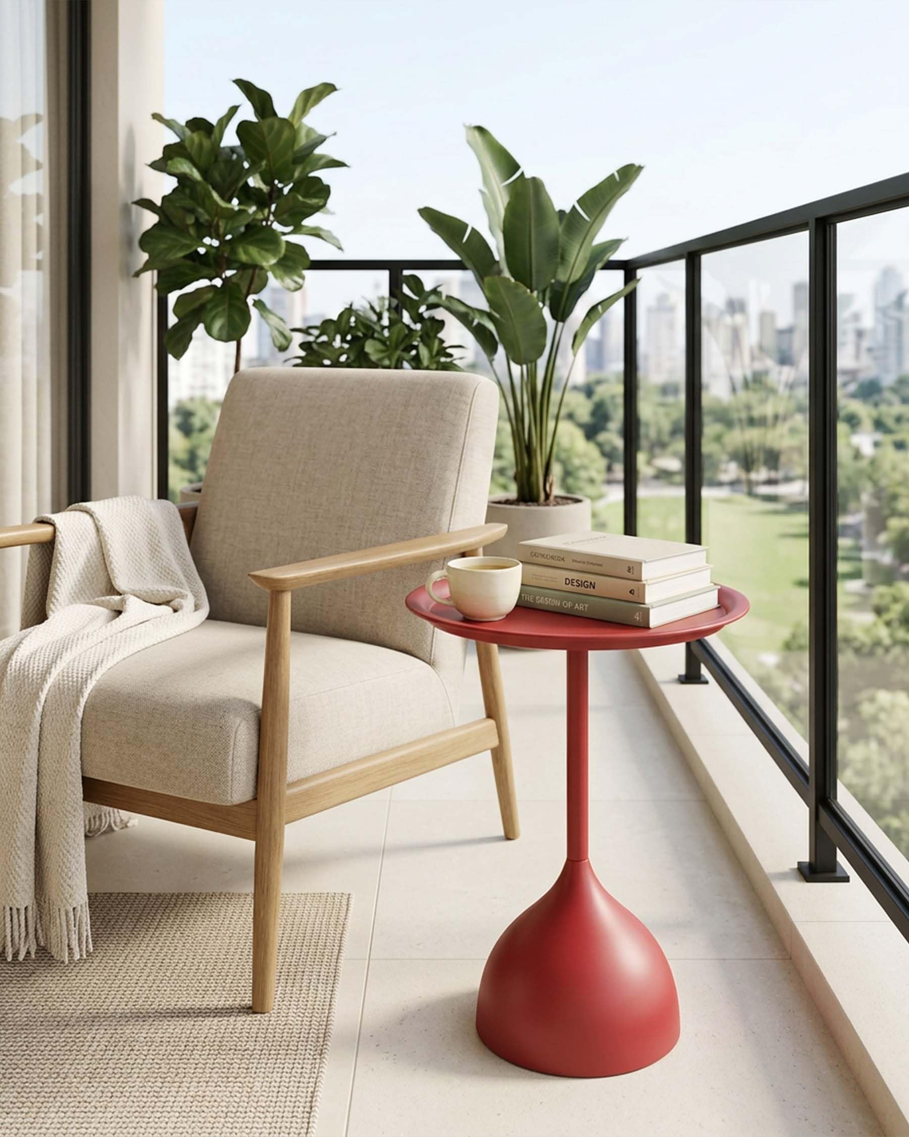 Juego de 2 Mesas Auxiliares de Salón en Metal Rojo, Mesita Redonda para Sofá o Sillón, Mesa de Centro de Diseño Moderno, Versátil para Interior y Exterior, Altura 42/60cm