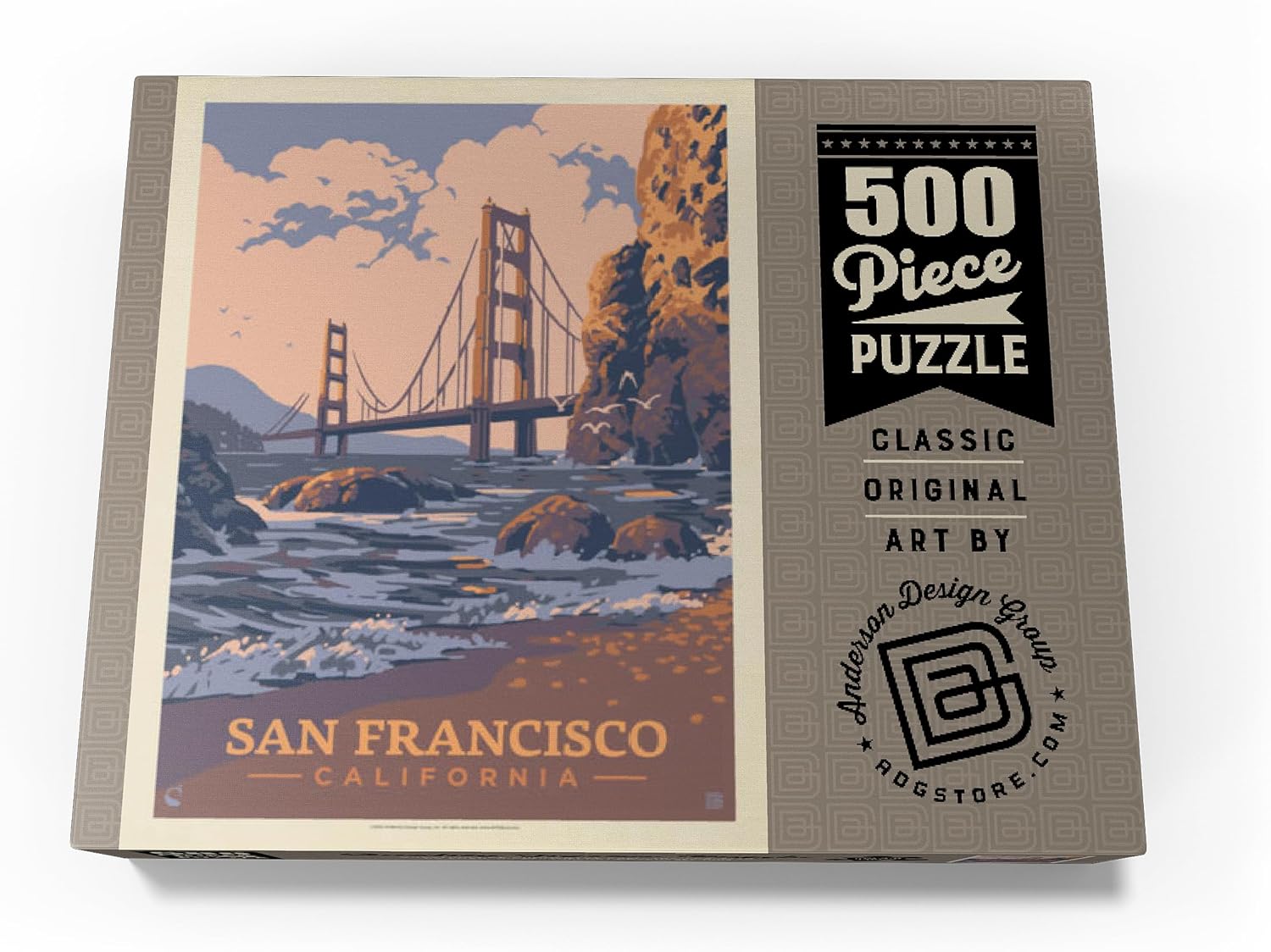 MyPuzzle San Francisco, CA: Golden Gate-Water's Edge, Vintage Poster - Premium 500 Piece Jigsaw Puzzle for Adults