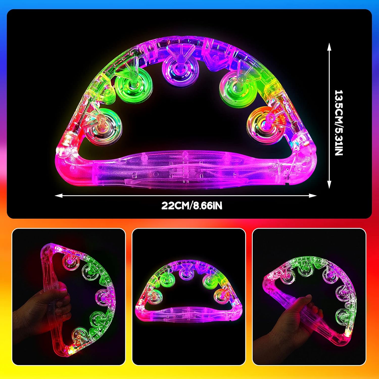 2 Pieces Light Up Tambourine glow tambourines Musical Flashing