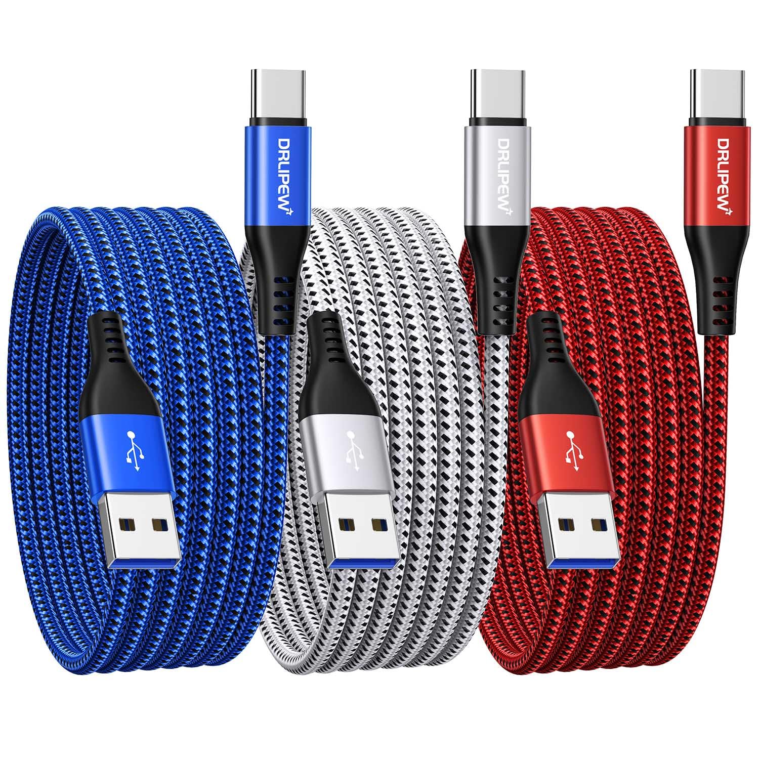 USB C Charger Cable 3M 3Pack,Extra Long USB to USB C Fast Charging Cable Braided,3A USB Type C Lead Fast Charge Compatible with Samsung Galaxy S21 S22 Plus S23 S20 S10,A54 A21s A20e,Xperia,PS5,Switch
