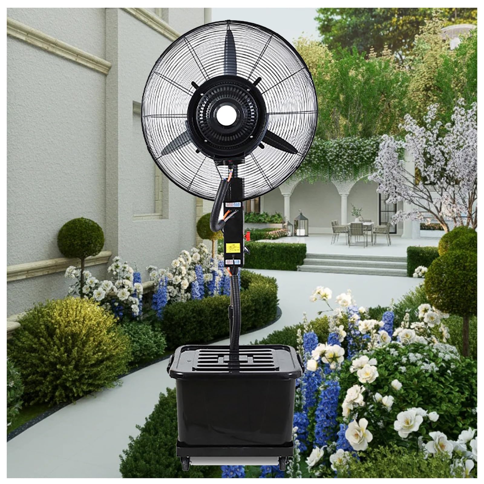Ventilatore nebulizzatore da esterno, ventilatore a piantana oscillante professionale con 3 velocità per giardino e patio(650mm (26in),Adjustable)