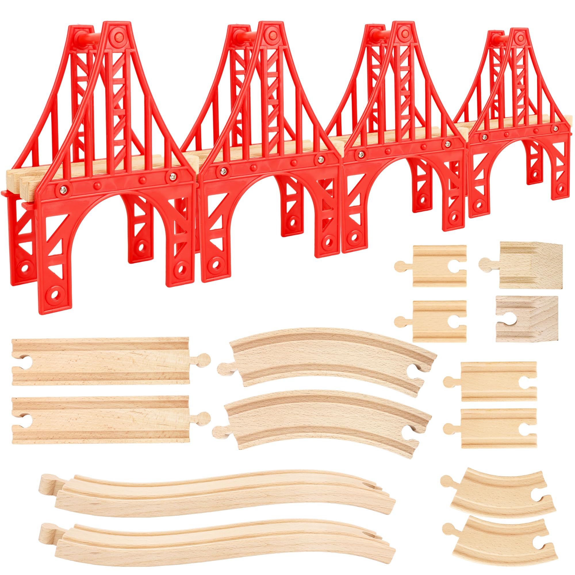 18 Pcs Wooden Train Suspension Bridges Wooden Tracks Accessories Crossing Track Bridge Compatible with All Major Brands for Boys Girls