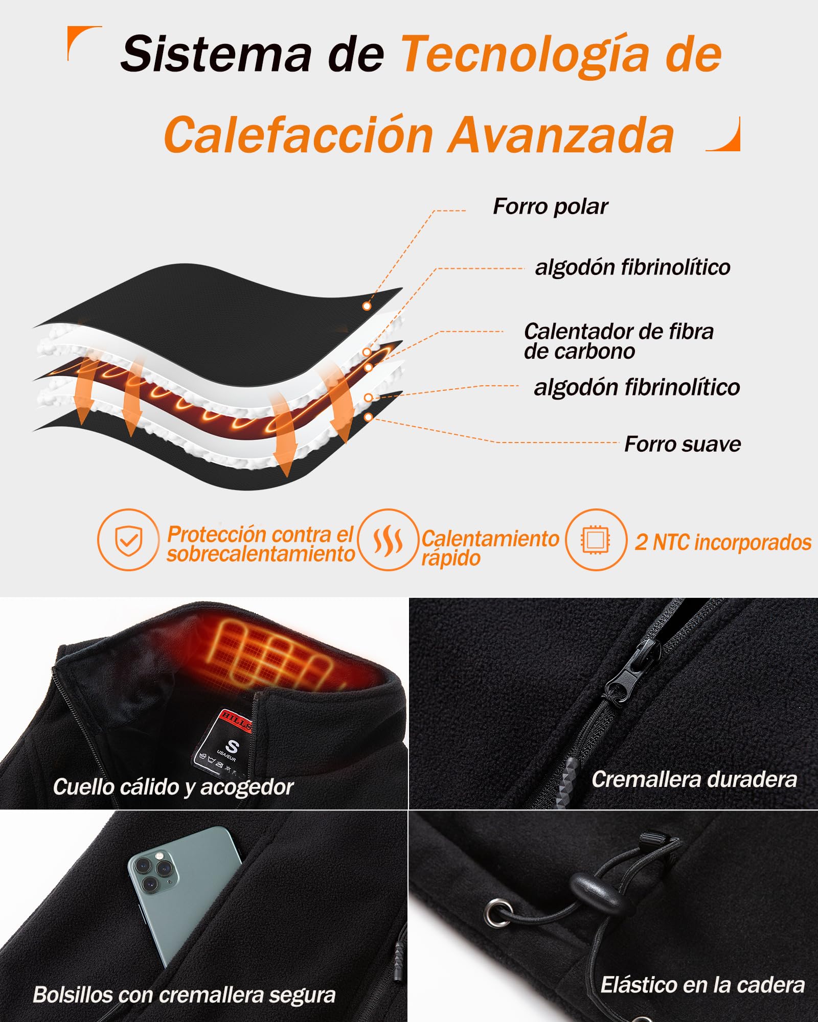 Chaleco Calefactable de Forro Polar para Mujer con Batería 7.4V 12000mAh, 8 Zonas de Calefacción, Chaleco Calefactable con 3 Niveles de Temperatura, Chaleco Calefactable para Esquí/Ciclismo