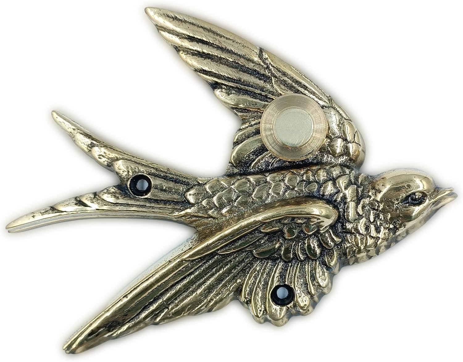 Brass Swallow Chime Push Button, Decorative Door Bell, Unlacquered Finish (Antique Bronze)