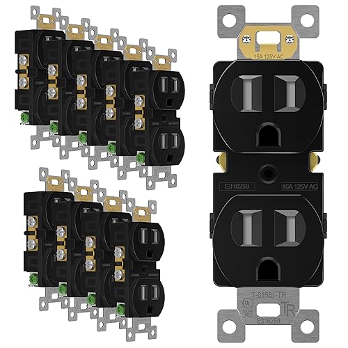 Miniatura 8 de ENERLITES Toma de corriente dúplex, tomas de pared eléctricas resistentes a manipulaciones, grado residencial, 3 cables, conexión a tierra, 2 polos,