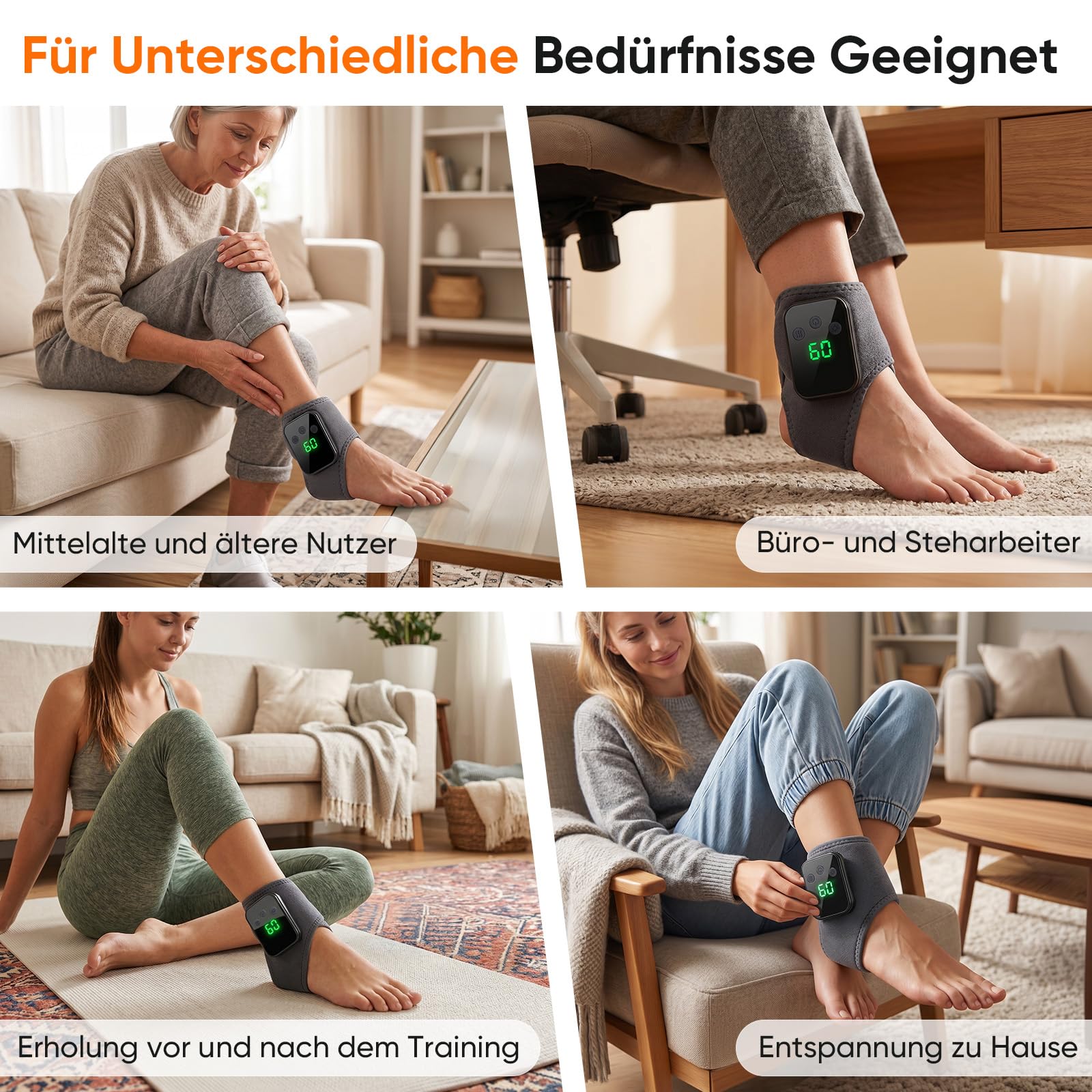 2 Stück Fußmassagegerät, 3-in-1 Fussmassagegerät Elektrisch Testsieger, Foot Massager mit Kompression & 3 Vibration Modi, 5 Wärmestufen, Schnurlos Tragbar Massagers für Neuropathie & Durchblutung