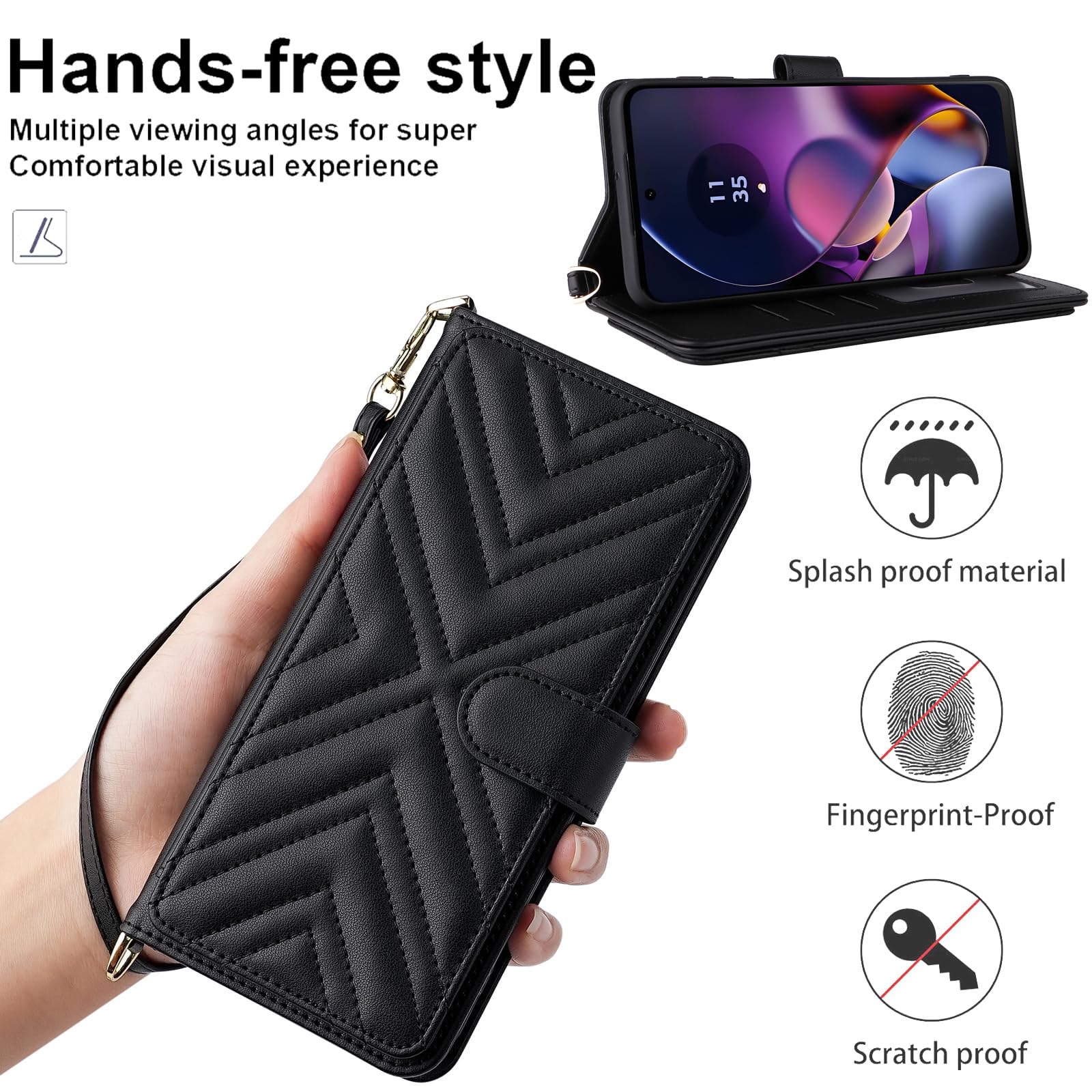 YKNIUFLY Cover Flip In Pelle Magnetica Con Porta Carte E Supporto Per ZTE Nubia Focus 5G – Custodia A Portafoglio PU + TPU, Nero - 4