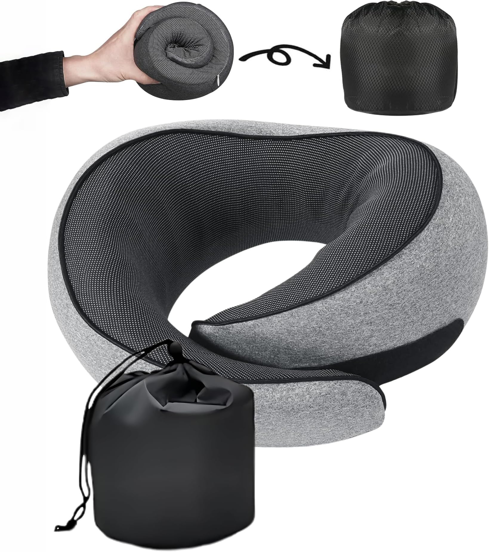 SZXYXNeck Travel Pillows for Airplanes, 100% Pure Memory Foam Neck Pillow for Airplanes, Comfortable Breathable Cover, 360° Support Stowable Pillows for Sleeping, Car, Airport Travel Essentials L