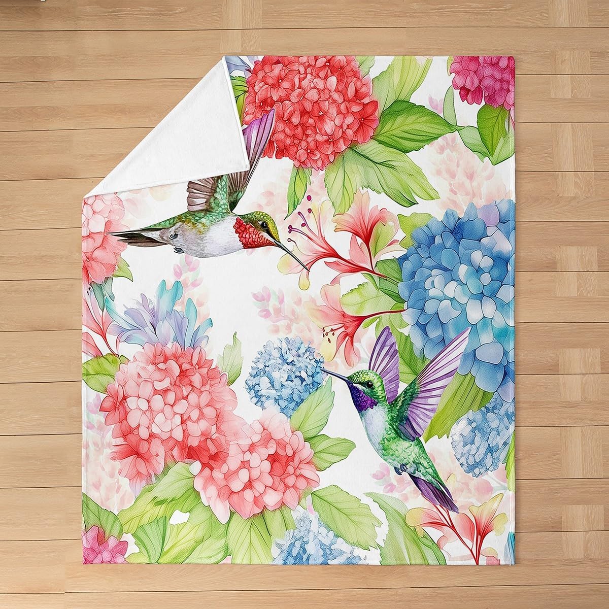 Erosebridal Humming Bird Throw Blanket 40x50,Groovy Flower Floral Blanket for Kids Girls Women,Garden Blue Pink Blossom Fleece Blanket,Wild Animal Flannel Blanket Bird Room Decor,Lightweight