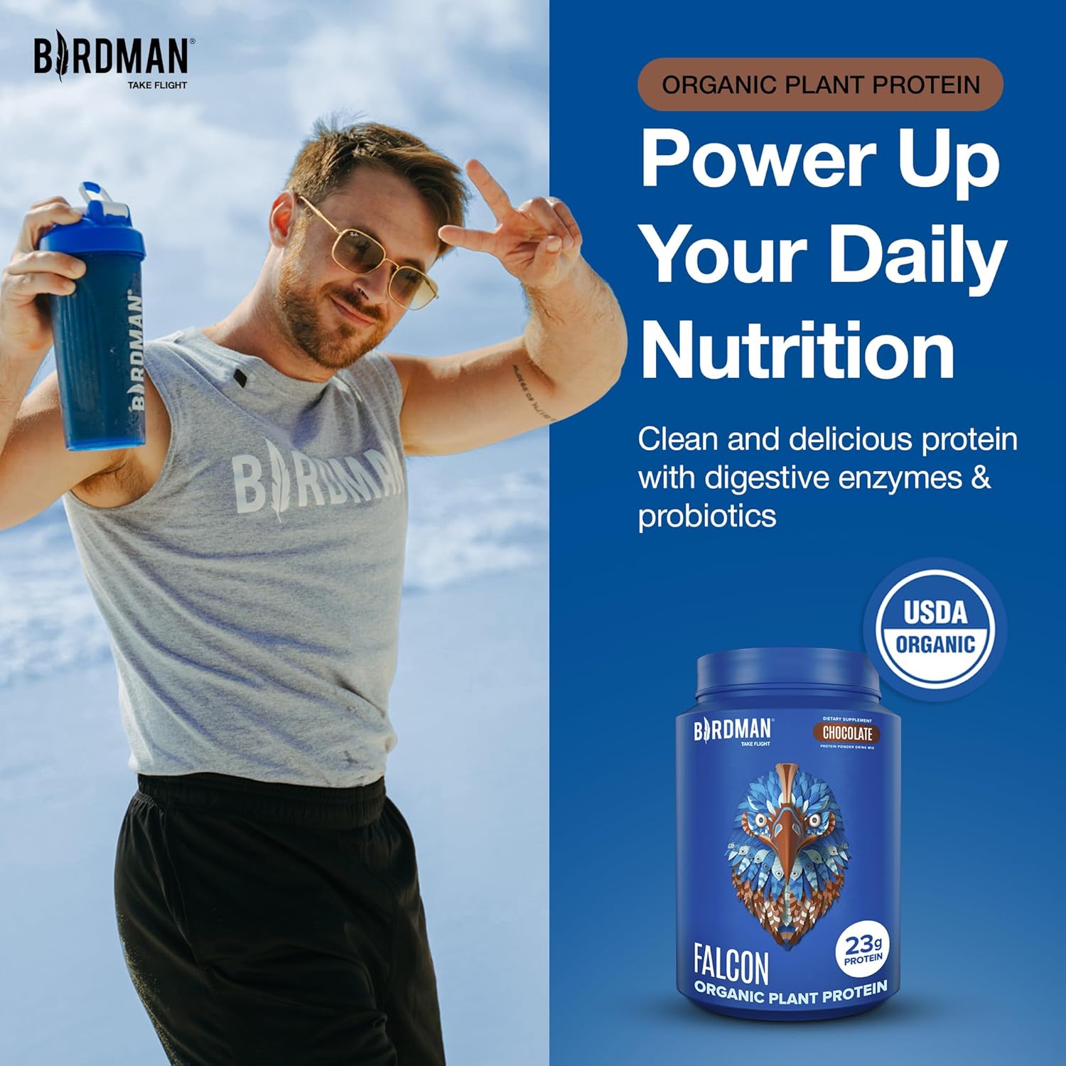 BIRDMAN Falcon Vegan Protein Powder Organic, Stevia & Sugar Free, Plant Based Protein, Low Carb, Dairy Free, Keto, Non Whey Protein, Probiotic, Pea Protein | Chocolate Flavor - 37 Servings - 2.64lb - Image 2