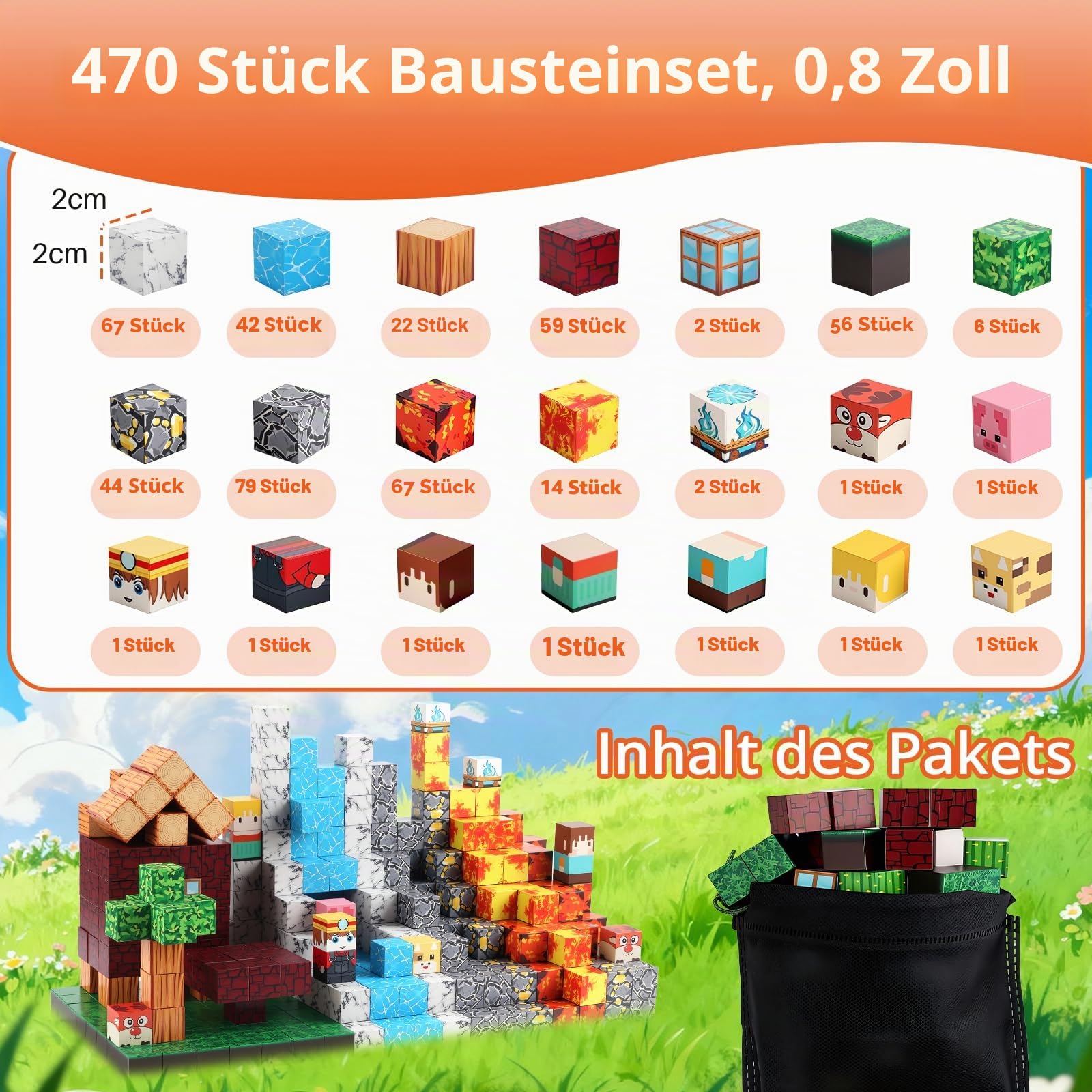 FUNYKICH Magnetische Bausteine, 470PCS Magnetbausteine Bauwelt Magnetspielzeug für ab 3-10 Jahren Jungen und Mädchen, Magnetisches Blöcke STEM Montessori Stapelspielzeug,Kreative Kinderspiele Geschenk