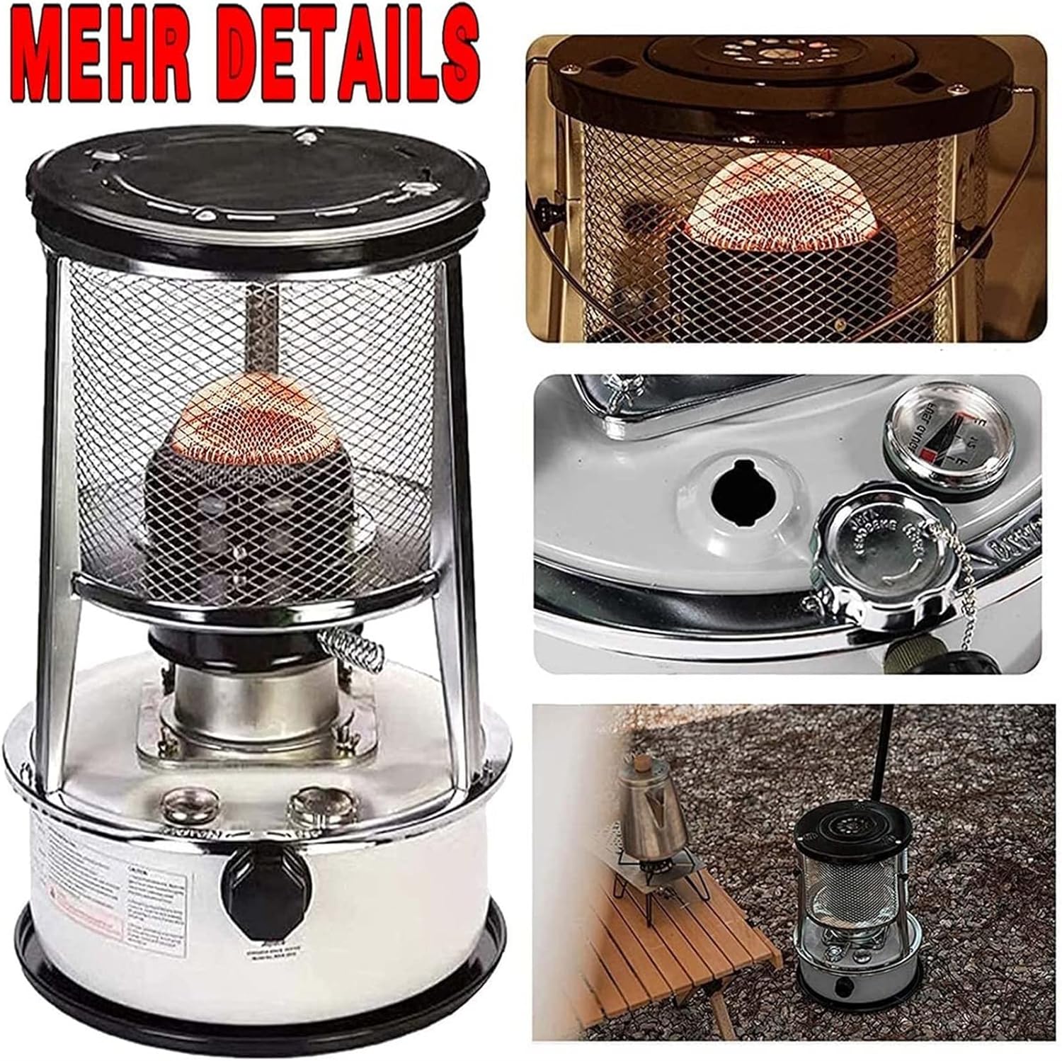 Efficient Petroleum Heater, Portable Petroleum Stove For Indoors, Radiant Heater With Automatic Extinguisher And Perimeter Protection, for Emergency Heating(Color:White 6L)