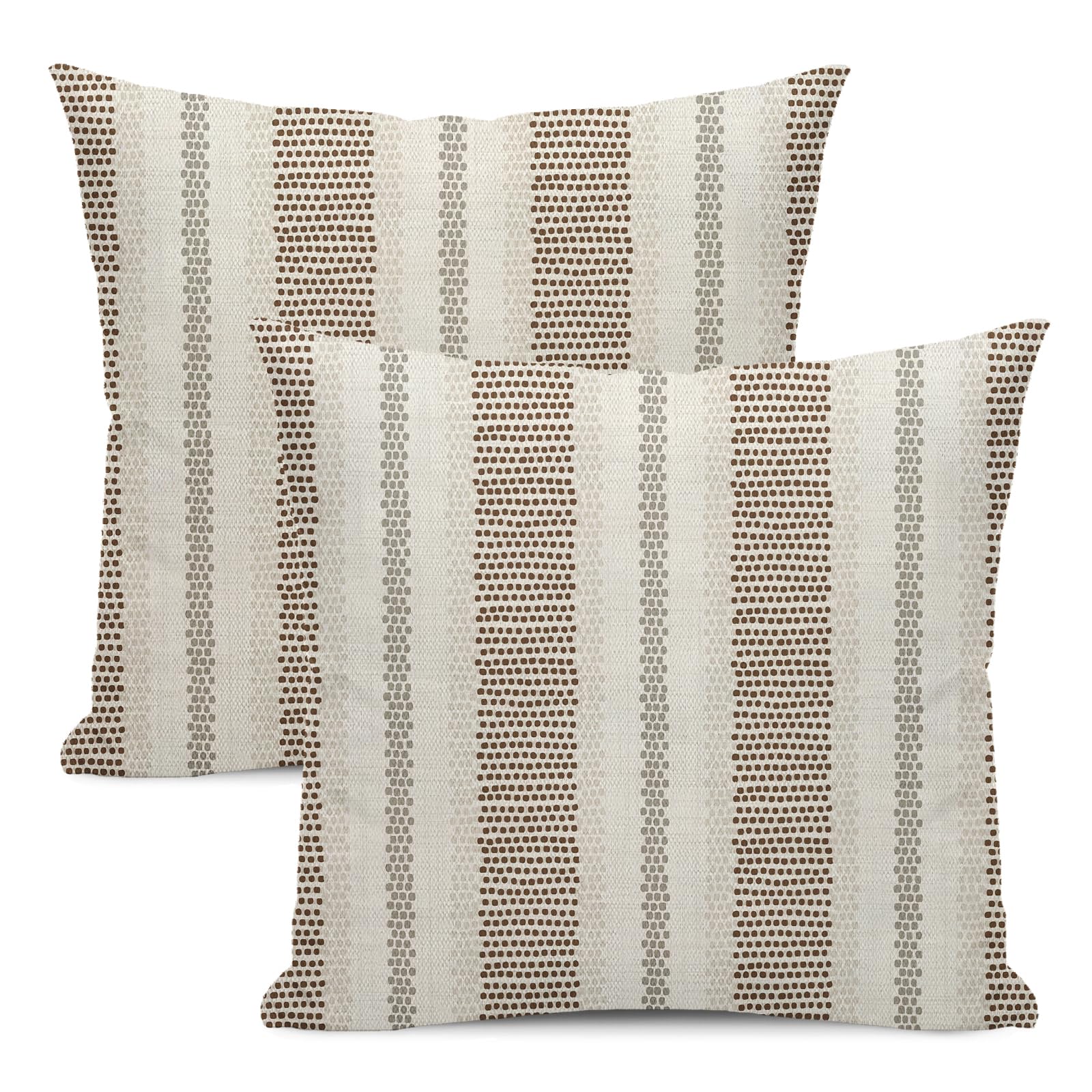 Boho Pillow Covers 18x18 Set of 2 Brown Gray Abstract Polka Dot Stripes Throw Pillow Covers Outdoor Decoration Modern Minimalism Decorative Pillowcase Farmhouse Linen Cushion Case for Home Sofa — image 1