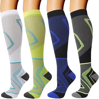 DRESHOW 4 Pairs Men's and Women's Compression Socks Best Support for Athletic Running Air Travel and Cycling
