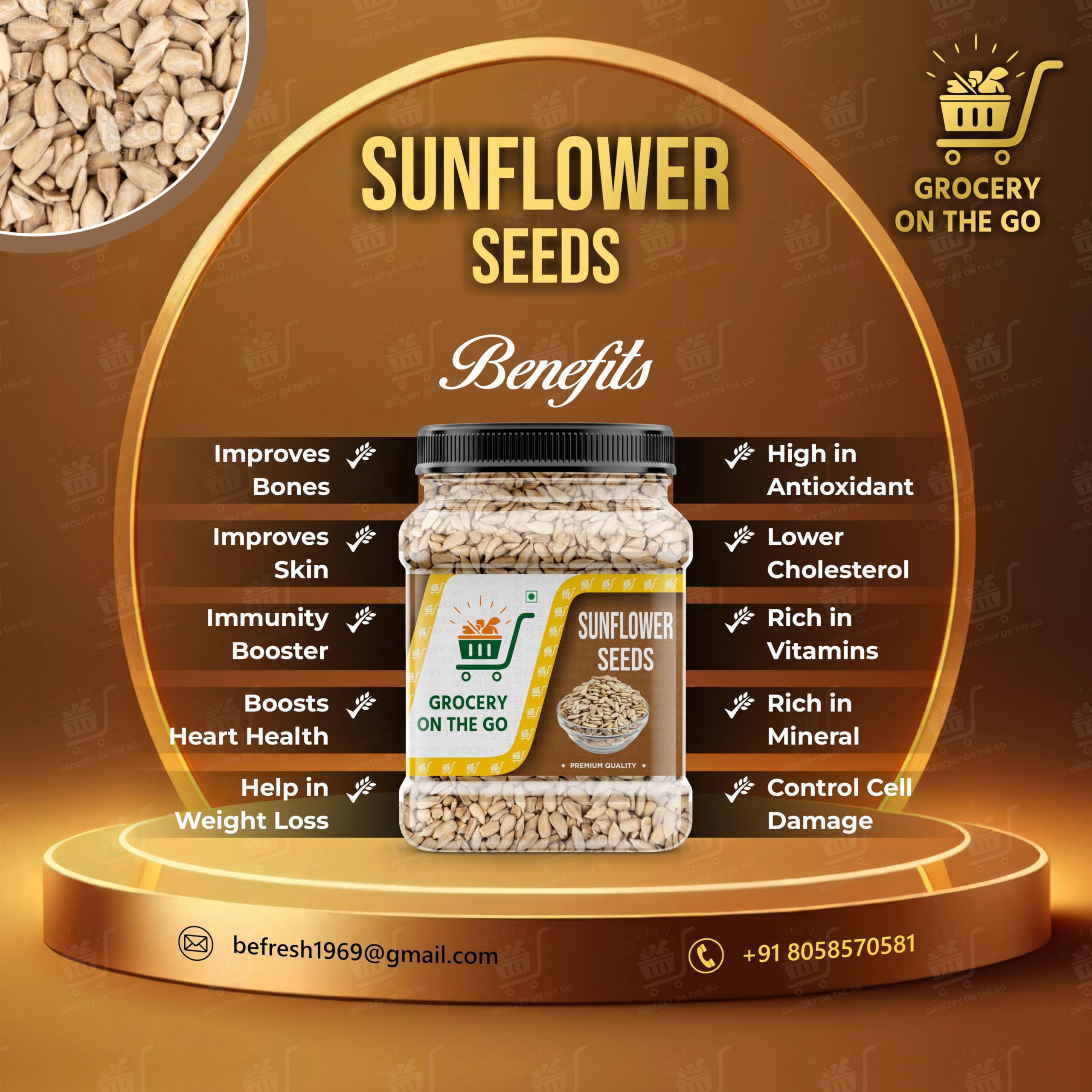 GROCERY ON THE GO Sunflower Seeds - Raw Seeds for Eating | Healthy Snacks | High in Vitamin, Fibre & Protein | Non - GMO | Diet Food | 250gm 4