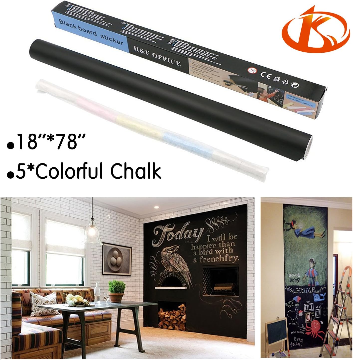 Kushina Blackboard Sticker, Sticky Back Chalkboard Black/Dark Green Contact Paper Roll 18 78 Inches (Black)