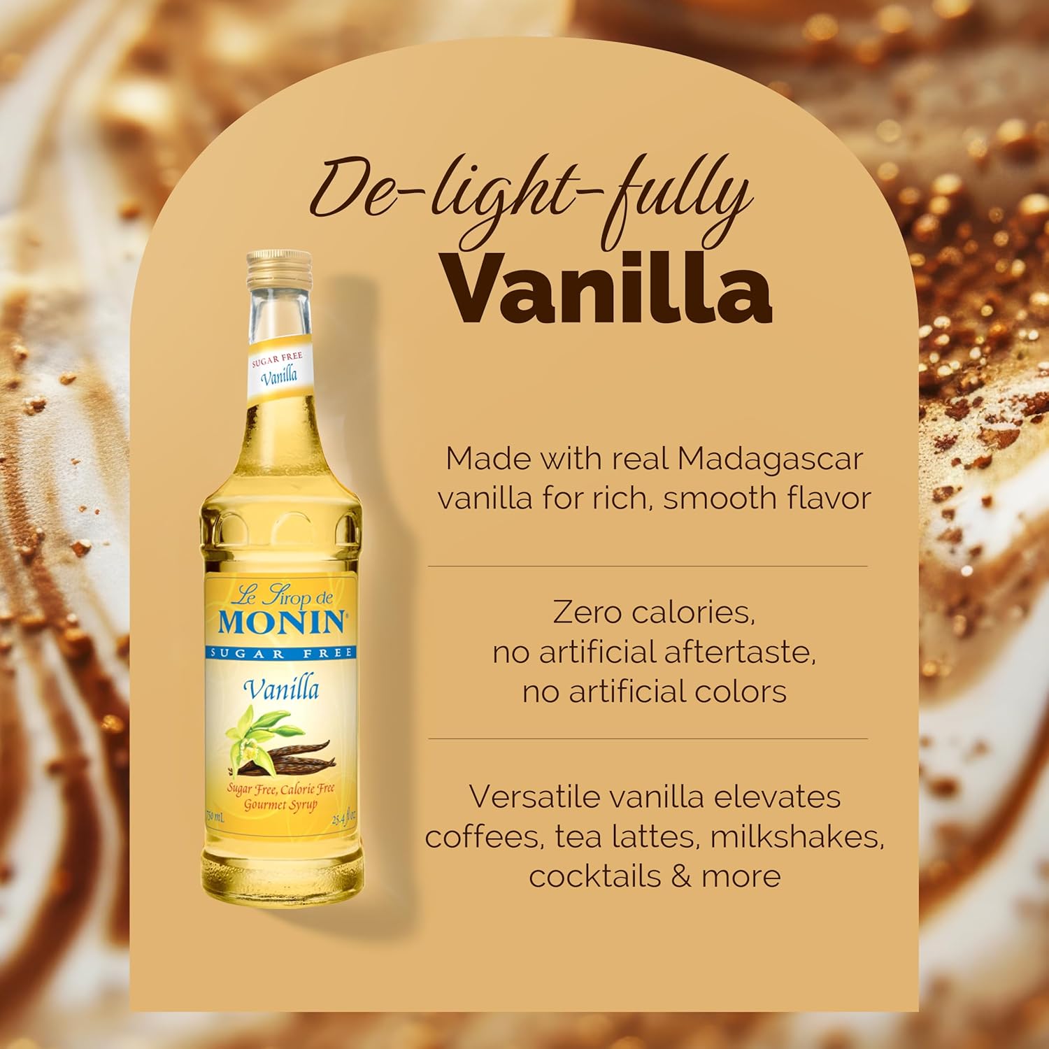 Monin - Sugar Free Vanilla Syrup, Bold Vanilla Bean Flavor, Great for Coffee, Cocktails, & Lattes, Gluten-Free, Non-GMO (750 ml)