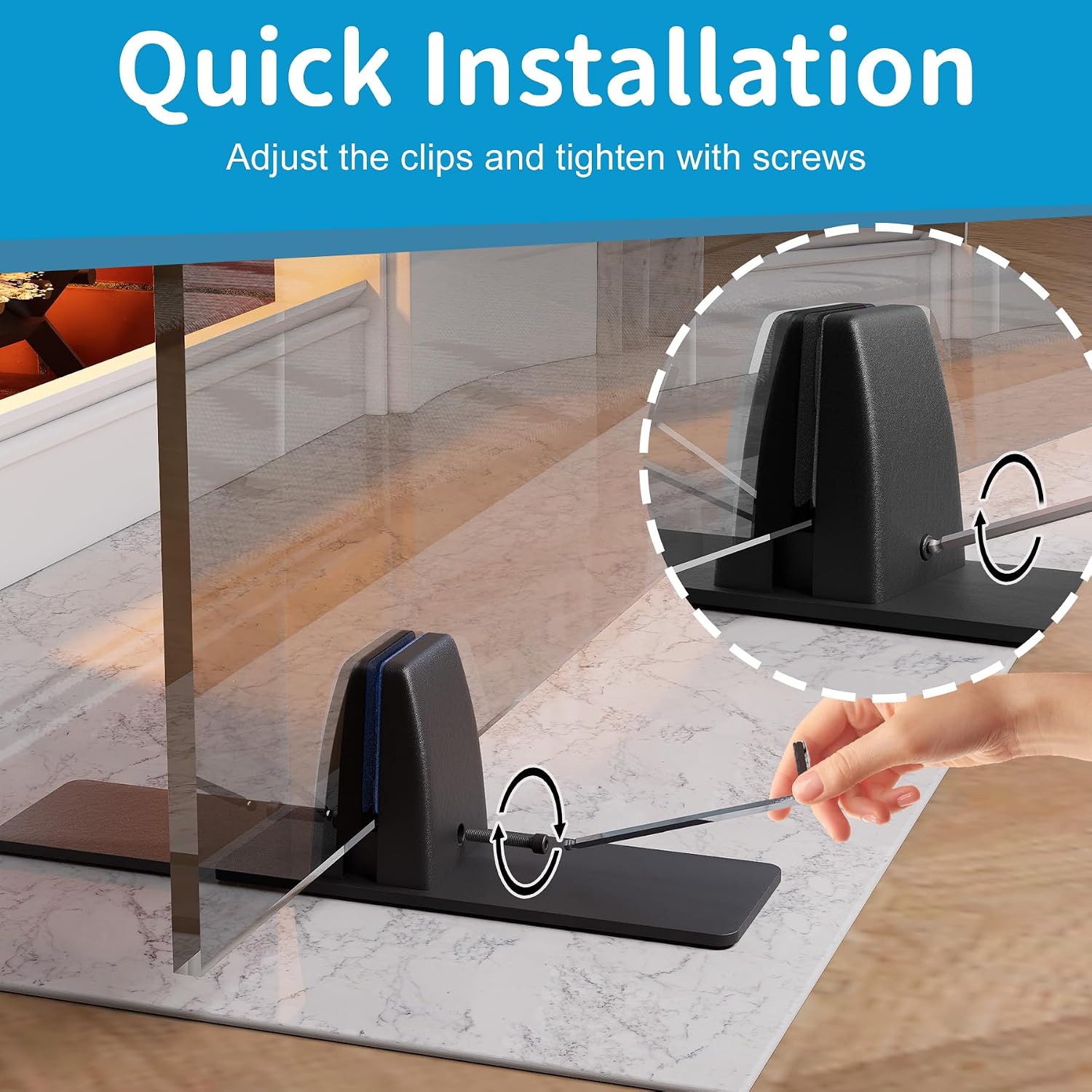 Air Jade Metal Base Stands for Glass Fireplace Screen, Pack of 2 Fireplace Screen Holder Brackets Feet with Adjustable Clips, Support Screens, Doors, and Panels, Black