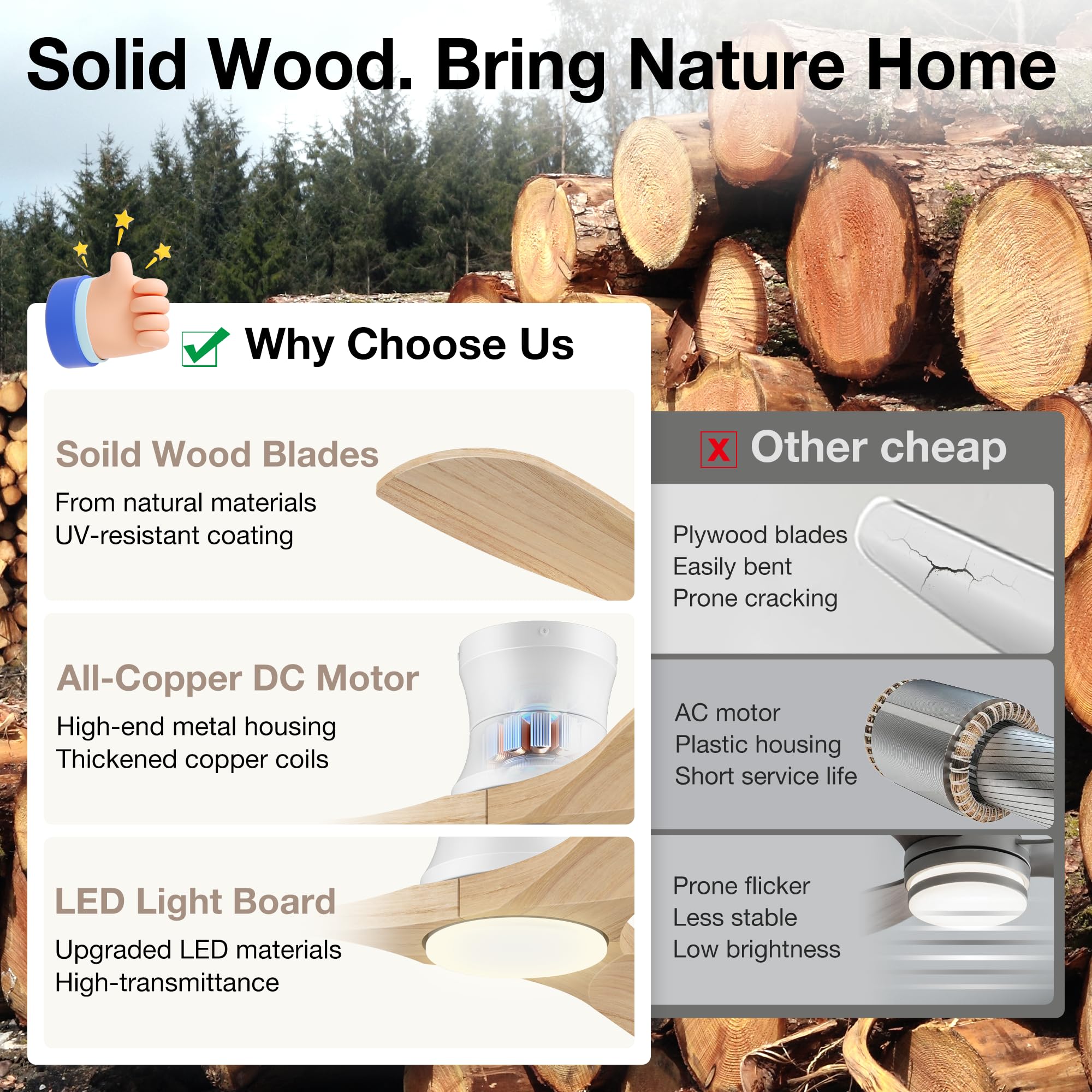 52" Smart Wood Ceiling Fan with Lights - Remote Control -3 52" Smart Wood Ceiling Fan with Lights - Remote Control -3