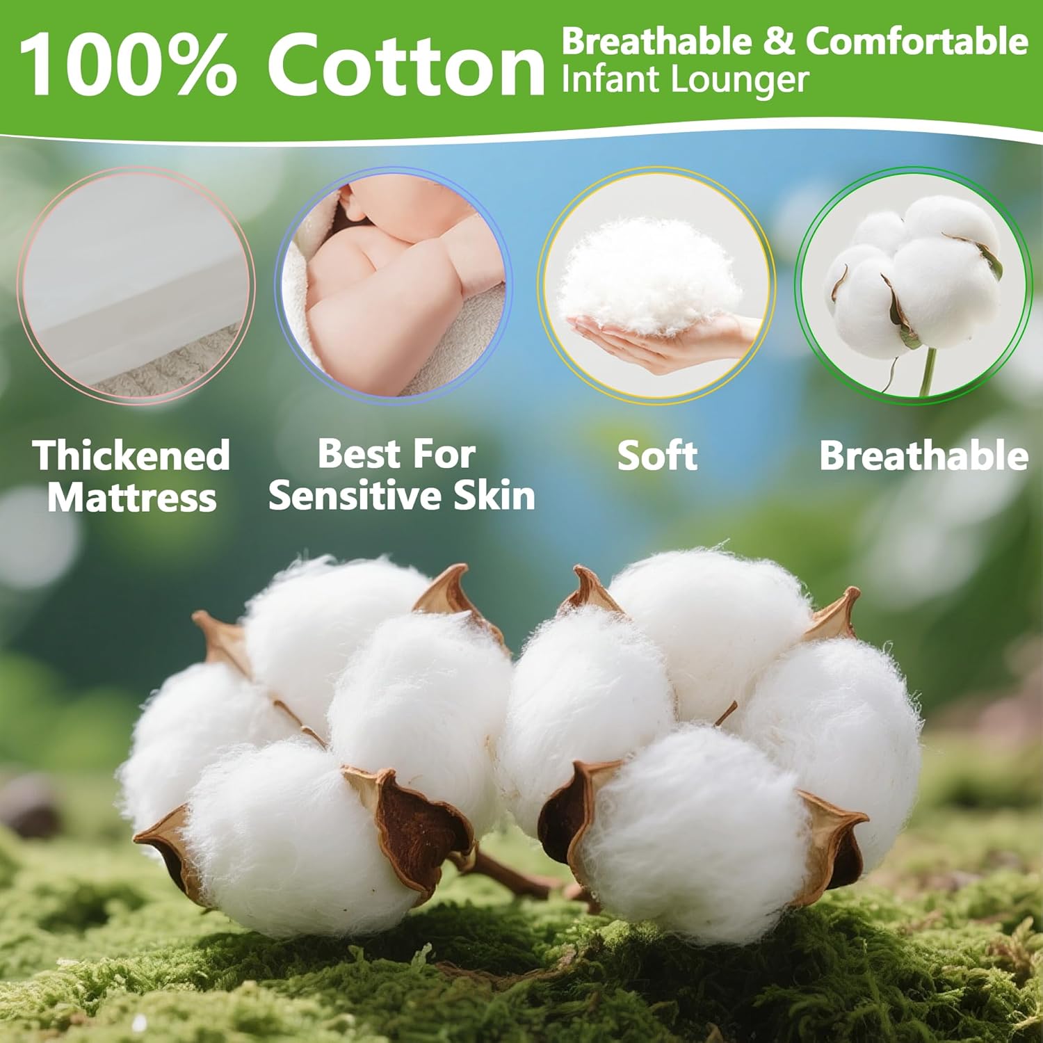 Portable Baby Lounger For Travel,Breathable & Comfortable 100% Cotton Infant Lounger, Baby Nest 0-24 months Machine-Washable Newborn Lounger,Newborn Essentials (Brown, Baby Lounger With Toys) - Image 6