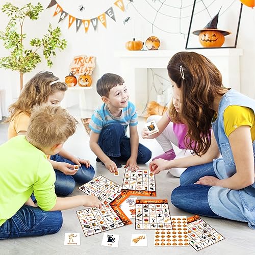 Miniatura 4 de V-Opitos Tarjeta de juego de bingo de Halloween de gran tamaño para niños y adultos, 6 x 8.5 pulgadas, 28 jugadores, juegos de Halloween para