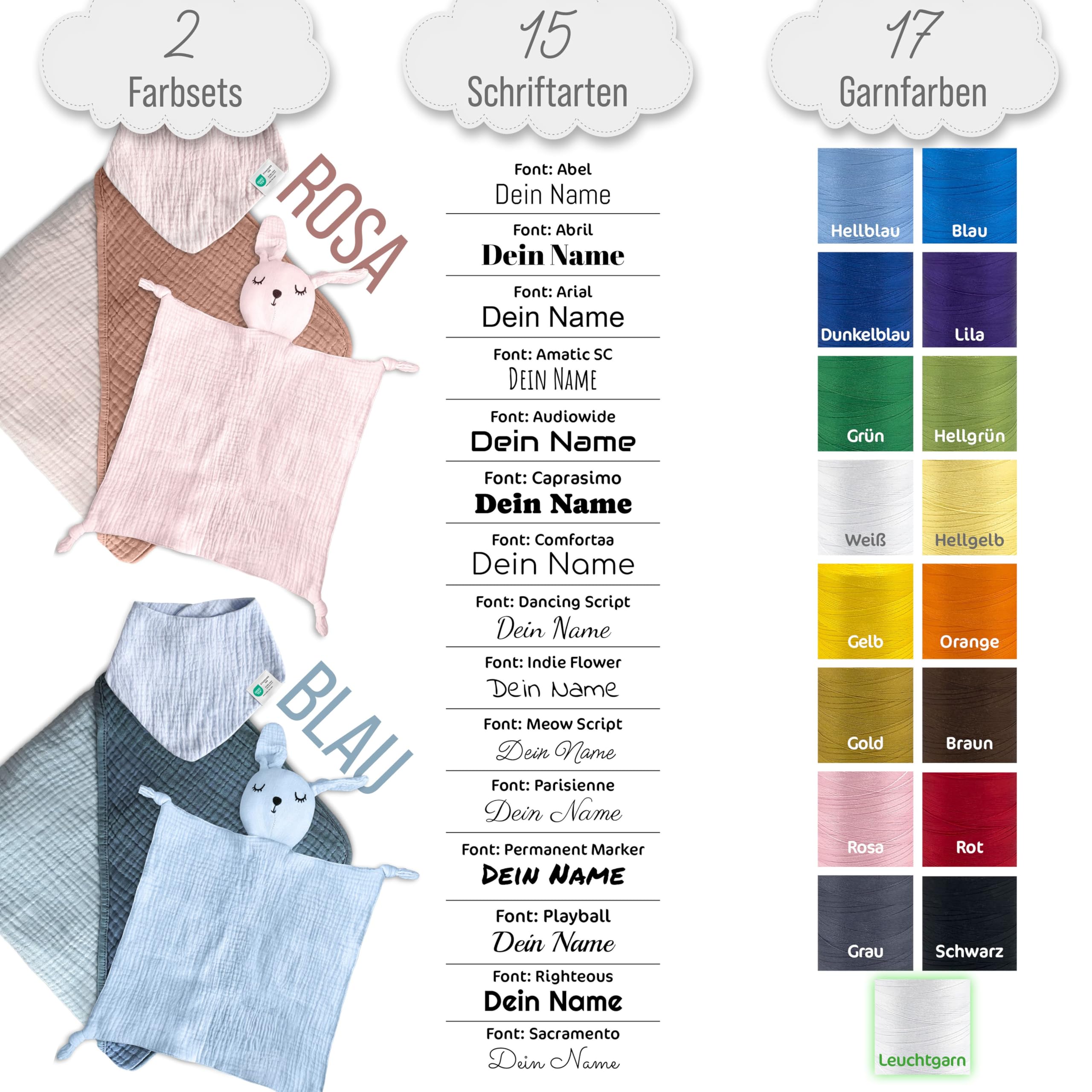 Newborn Baby Set mit Namen bestickt, Oeko-TEX® Standard 100 - Personalisiertes Geschenk Set 3-teilig für Neugeborene aus weichem Musselin (Rosa, Personalisiert)