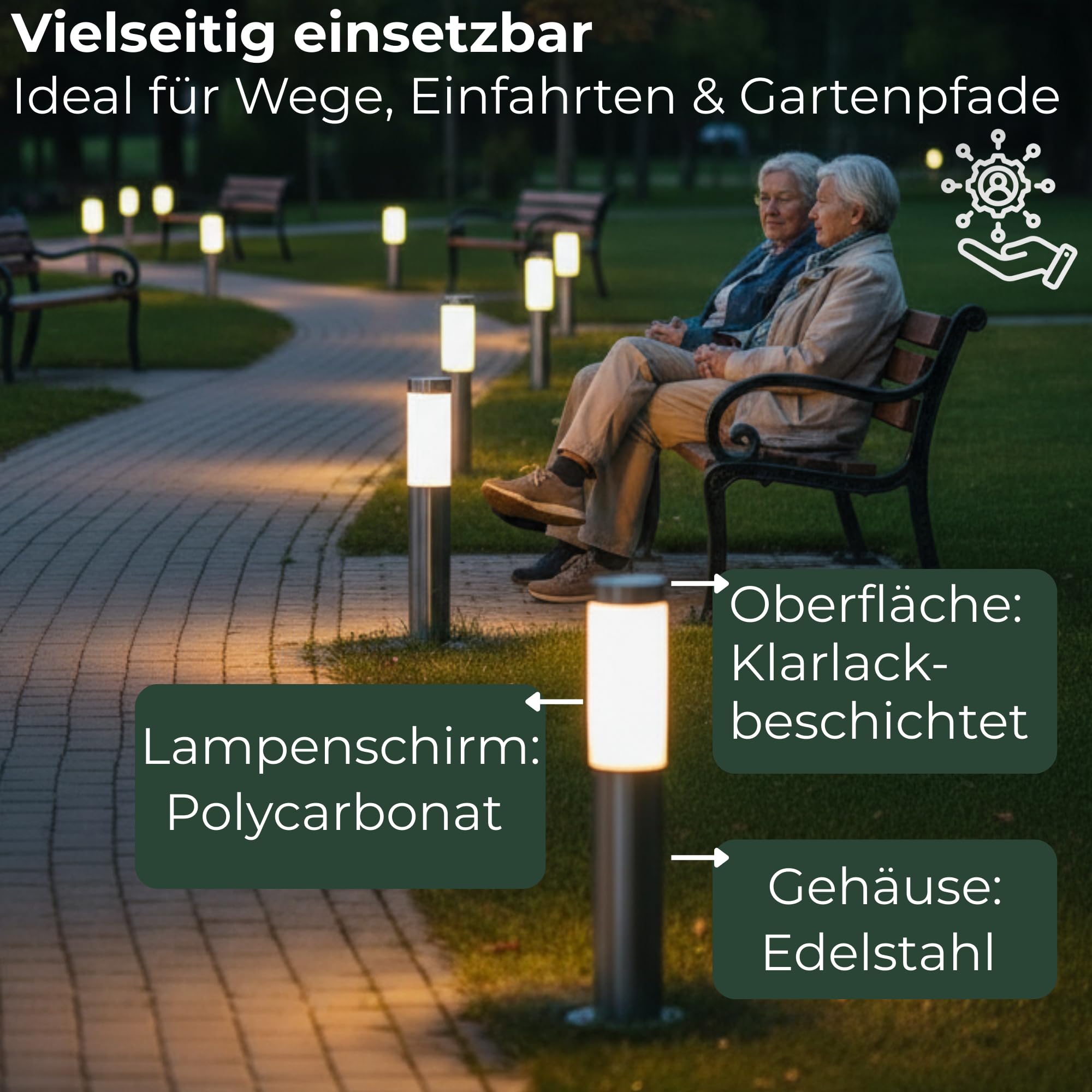 Novatool 4x Wegeleuchte I 45 cm I Edelstahl I IP44 I E27 Sockel I Wegebeleuchtung aussen Aussenleuchten Garten Standleuchte Terassenleuchte Gartenleuchte stehend Terrassenlampe