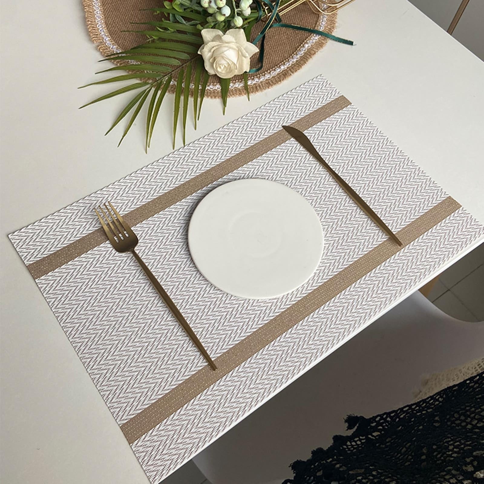 AMDXD Manteles individuales lavables navideños cuadrados 4 unidades, 70 % vinilo y 30 % poliéster, manteles individuales estilo bohemio, tejido a rayas, patrón de ondas, mantel de mesa de comedor,