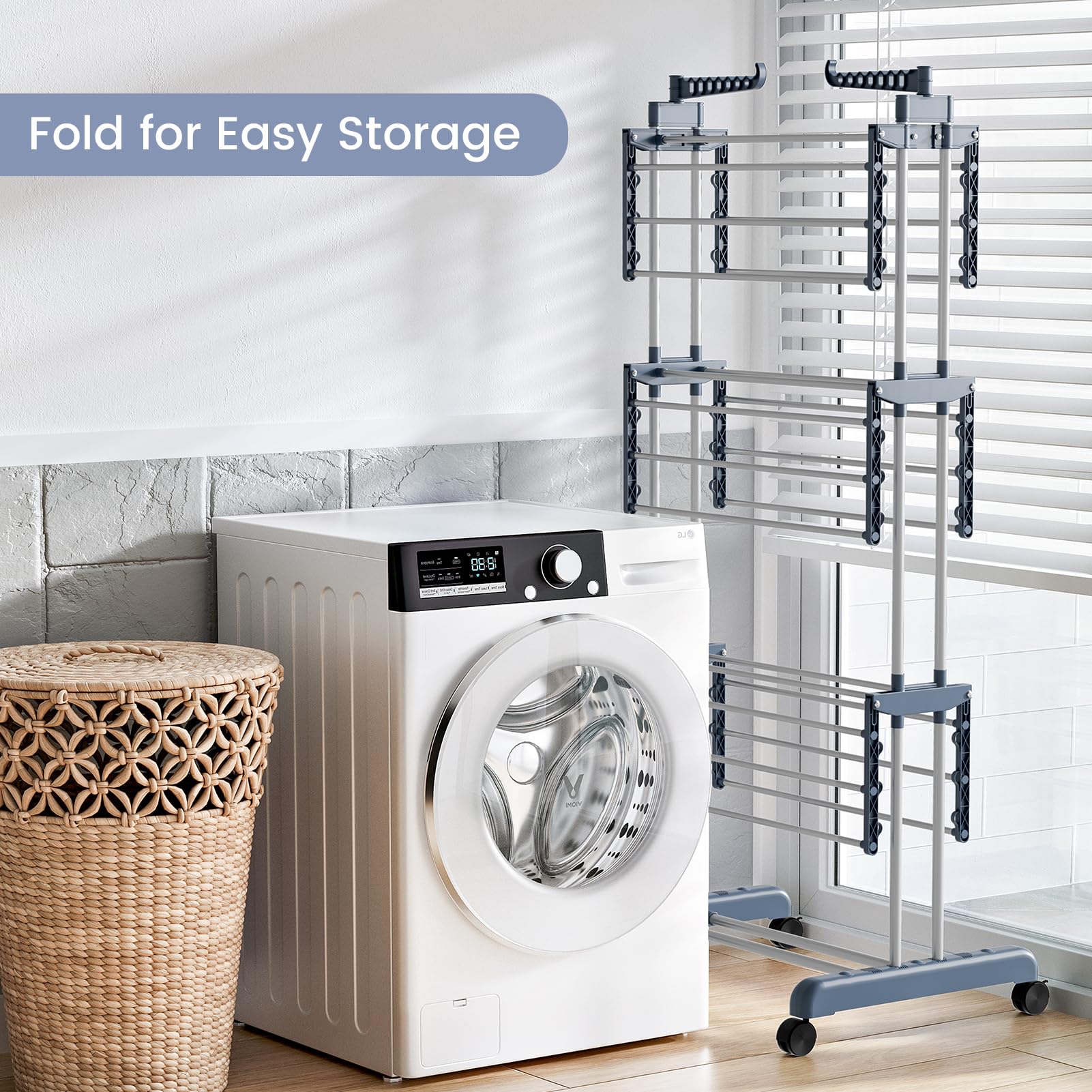 KingSaid Séchoir à Linge à roulettes réglable à 3 Niveaux avec Ailes rabattables Grand séchoir à Linge en Acier Inoxydable avec roulettes Convient pour Une Utilisation à l'extérieur et à l'intérieur