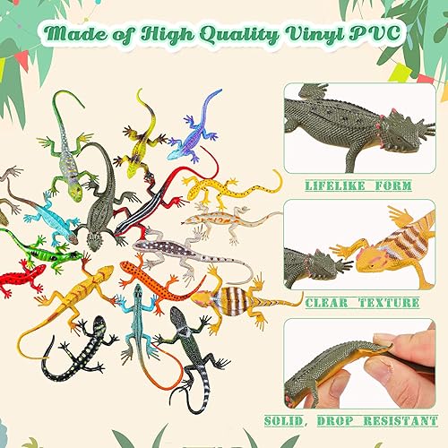Miniatura 3 de Sumind 18 piezas de juguetes de lagarto de plástico colorido modelo falso lagarto artificial de reptil para adolescentes y adultos, figura de