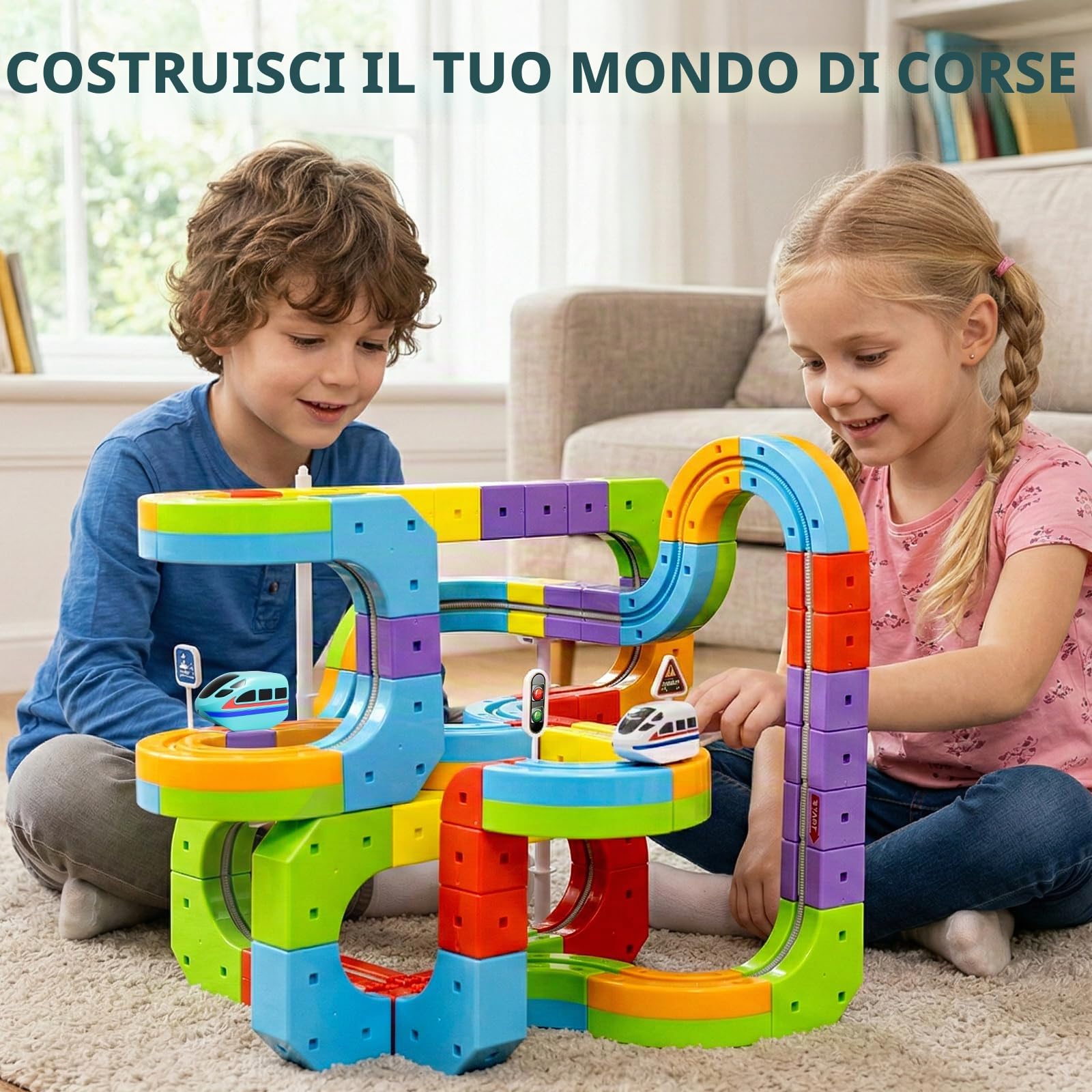 klick Rail - Set di treni elettrici 3D Magic Flexible Race Track per bambini di 3, 4, 5, 6, 7, 8 anni, pista per auto da corsa con anti-gravità, giocattolo educativo per apprendimento STEM per | Blocco pista per auto da corsa con anti-gravità, giocattolo