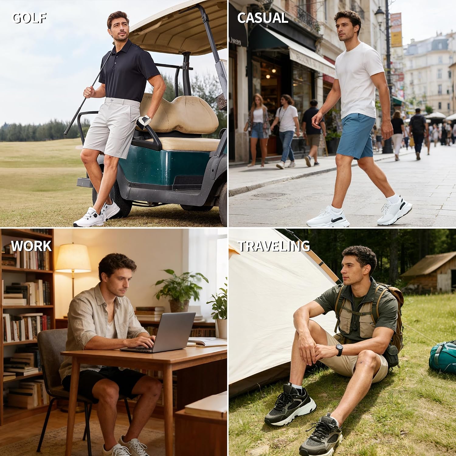 Men's Golf Dress Shorts 9'' Casual Work Hybrid Short Flat Front Shorts with 4 Pockets Stretch Lightweight Quick Dry
