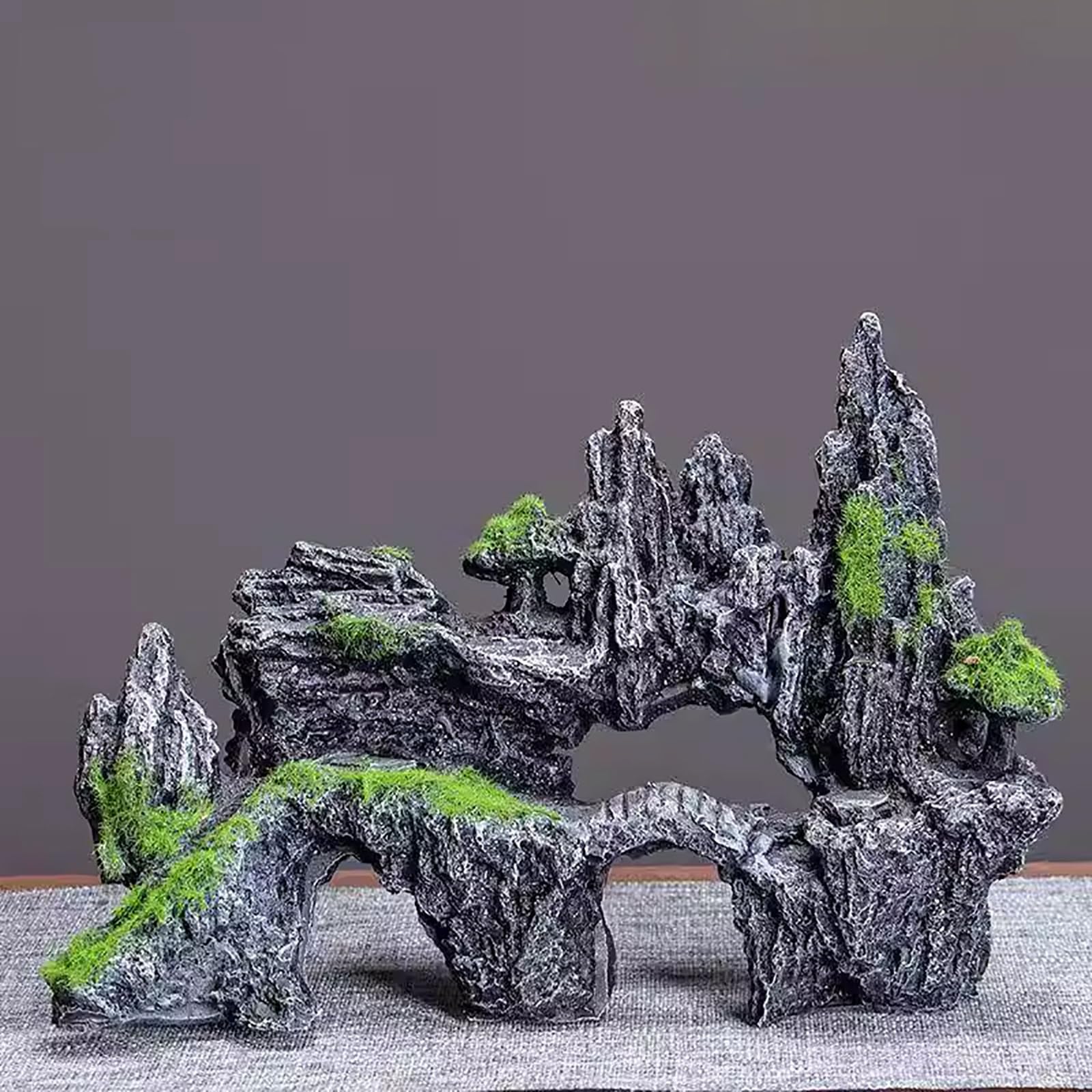 Akwarium górskie dekoracja, kamienny ornament z widokiem na góry akwarium, dekoracja akwarium dla ślimaków, żółwi i beta (22 cm)