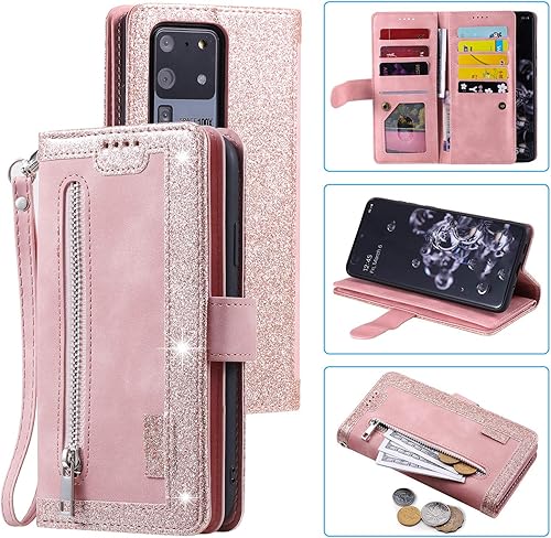 Miniatura 209 de UEEBAI Funda para Samsung Galaxy S21 FE 5G, 9 ranuras para tarjetas, cartera de cuero retro a prueba de golpes, con correa de mano, ranuras