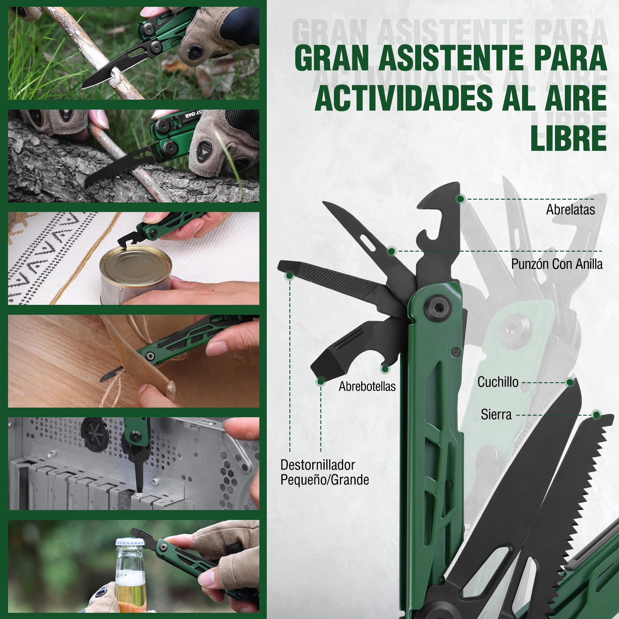 MOSSY OAK Pinza Multifunción de Acero Inoxidable 27 en 1, Herramienta Multifuncional Compacta y Resistente, Multitool de Bolsillo para Camping, Supervivencia, Bricolaje y Actividades al Aire Libre