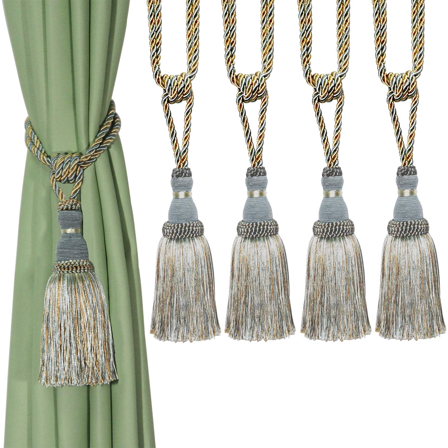 Tassel Curtain Tiebacks， Braided Rope Curtain Tiebacks With Tassels, Multicolor, 2/4 Pcs(Blu,4pcs)