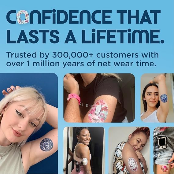 ExpressionMed - Dexcom G7とStelo用粘着パッチ5個パック - 米国製、防水、ほつれ防止、カット済みCGMセンサーテープパステルフラワーバラエティパック